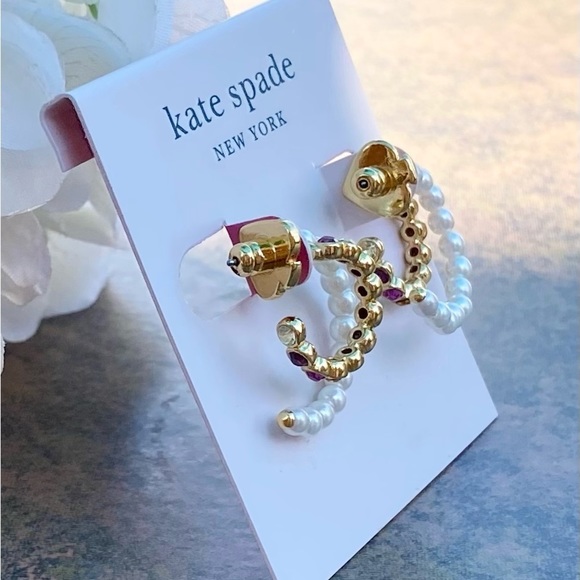 NWT KATE SPADE ♠️ PEARL CAVIAR DOUBLE HUGGIES EARRINGS - Picture 6 of 9